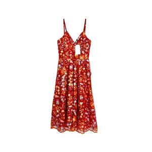 NWT Dress The Population Maren Orange Floral Sequin Midi Dress Sz Small